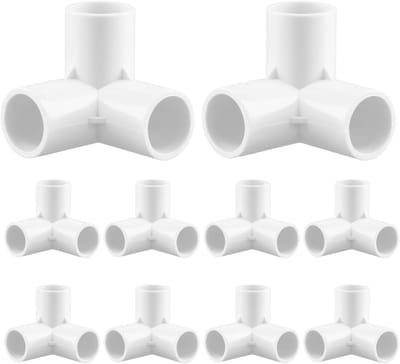 10-delige PVC 3-weg Buiskoppelingen – 20 mm – Witte Hoekverbinders – Kunststof PVC Verbindingsstukken