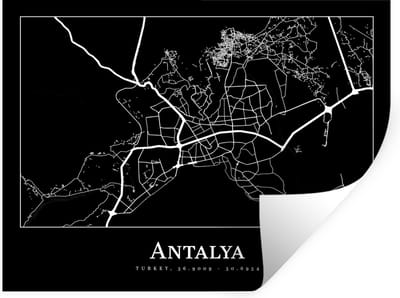 Muurstickers - Sticker Folie - Plattegrond - Kaart - Antalya - Stadskaart - 40x30 cm - Plakfolie - Muurstickers Kinderkamer - Zelfklevend Behang - Zelfklevend behangpapier - Stickerfolie