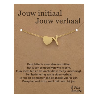 Letter Y Armband op Cadeau Kaartje - Jouw initiaal, jouw verhaal - 15,5cm + 5,5cm verstelbaar Goudkleurig Stainless Steel - Initiaal & Hartje Hanger - Pax Amare