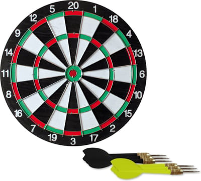 Speelgoed dartbord incl 6 dartpijltjes - dubbelzijdig - diameter 38 cm