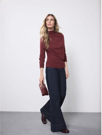 Next - Dames - Petite jeans met hoge taille, stretch en wijde pijpen - Petite - Blauw
