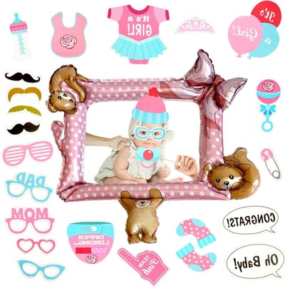 Leuke Photo Booth Props voor Baby Shower en Gender Reveal, Inclusief 30 Stuks voor Meisjes en Jongens, Opblaasbaar Fotokader voor Onvergetelijke Momenten