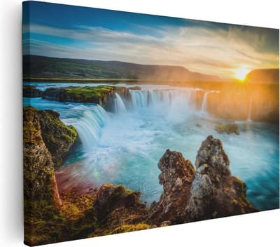 Artaza Canvas Schilderij Landschap - 30x20 cm - Klein - Wanddecoratie Zonsondergang - Muurdecoratie Waterval - Kamer Accessoires Natuur