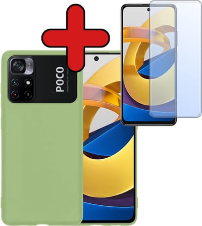 Hoesje - Met Screenprotector - Geschikt voor Xiaomi Poco M4 Pro 5G - Sterk & Shockproof - Telefoon Hoes - Back Cover - Siliconen Case - Telefoonhoes - Groen