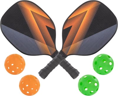 Pickleball set met 2 paddles, 2 ballen voor binnen en 2 ballen voor buiten, inclusief opbergtas