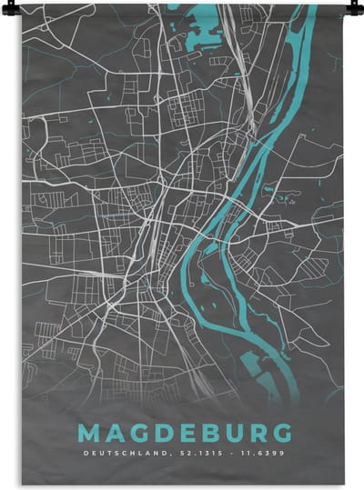 Wandkleed - Wanddoek - Blauw – Duitsland – Plattegrond – Stadskaart – Kaart – Magdeburg - 120x180 cm - Wandtapijt