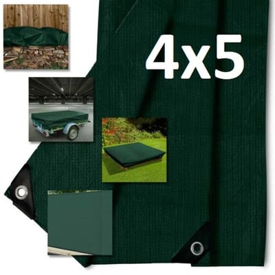 Heavy Duty Afdekzeil Beschermhoes Afdekhoes - Universele Zeildoek Cover Hoes - Regenhoes Afdekzeil - Dekzeil - Bouwzeil Zeil Doek - Voor Zwembad/Tuinmeubelen/Voertuig/Tuin/Fietsen/Zandbak/Aanhangwagen - 140g/m² - Extra Dik 20m2 - Groen 4x5 M