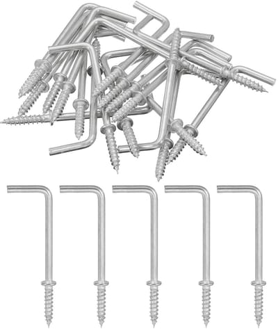 Haakse haken, 20 stuks 2 inch L-vormige schroefhaken voor schroeven, haakse metalen schroefhaken in 7 vormen om op te hangen, zilver