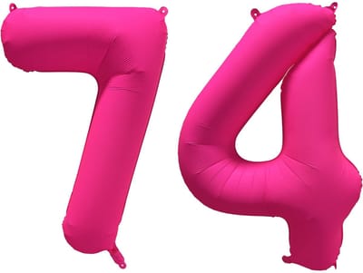 Folieballon 74 jaar - Neon Roze - 86 cm