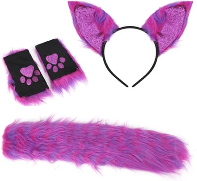 Halloween Cosplay Kostuum Set met Kattenoren en Staart van Faux Fur voor Dieren Thema Feest, Schattige Haarklemmen en Party Props (Roze)