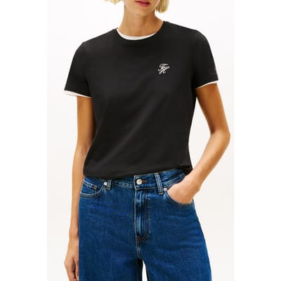 Tommy Hilfiger Logo Embroidery Jersey Crew Neck T-shirt Black Taglia: XS | Maglie Sportivi Outlet | Donna | Nero