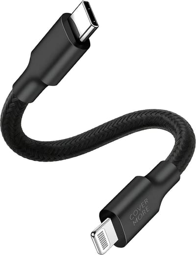 Korte oplaadkabel geschikt voor iPhone 14 13 12 11 x xr xs plus pro max - Lightning naar usb C - Oplader kabel - 30 cm kort - Stevig nylon - Zwart