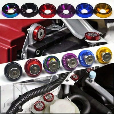 10 stuks Motorruimte Verfraaiingsbouten, M6 Aluminium Bevestigingsmiddelen Schroeven Kit, Aluminium Bumper Spatborden Onderlegring met Bouten, Motorruimte Verfraaiingsbevestigingsmiddelen Kit Gold