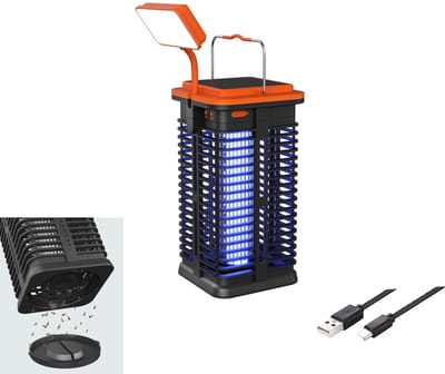 KZQ Draagbare zonne-energie muggenlamp met UV-licht en LED-lamp - Oplaadbaar via USB-C en zonne-energie - Tegen muggen en vliegen voor terras tuin en kamperen - Oranjerood