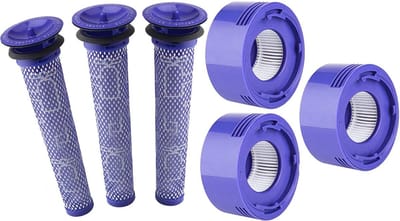 17 Parts 3-delige Filterset geschikt voor Dyson V8 & V7 - Compatibel met Animal, Absolute, Motorhead, Fluffy, SV10 - Inclusief 3 Voorfilters, 3 HEPA Achterfilters & Reinigingsborstel - Accessoires Vervanging DC58/DC59/DC61/DC74