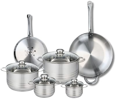 Set van 2 Bakpannen 24 en 32 cm en 4 Kookpotten 12, 14, 20 en 24 cm Elo Profi Brillant