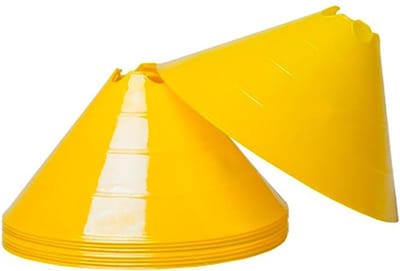 Trainingshoedjes 10 stuks - Grote markeerschijven - 15 cm hoogte - Ciclón Sports markeringspionnen - Geel
