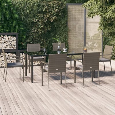 vidaXL - 7-delige - Tuinset - met - kussens - poly - rattan - zwart - en - grijs