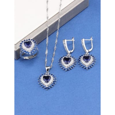 Hartvorm Romantische Fijne Sieradensets   Bruidsjurk Accessoires Vrouwen Ketting En Hanger Oorbellen Ring Cadeausets resizable gray
