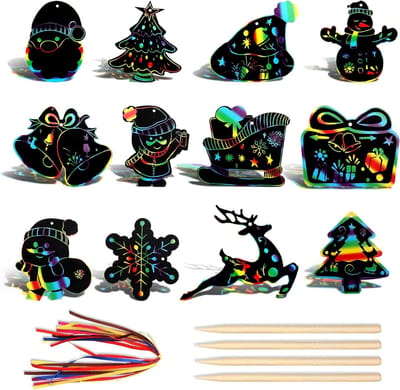 Kerstmis Krassen voor Kinderen - Kerstversiering - Regenboog Kraspapier - Knutselen - Winterdecoratie - Geschikt voor Kinderen - Set van ...