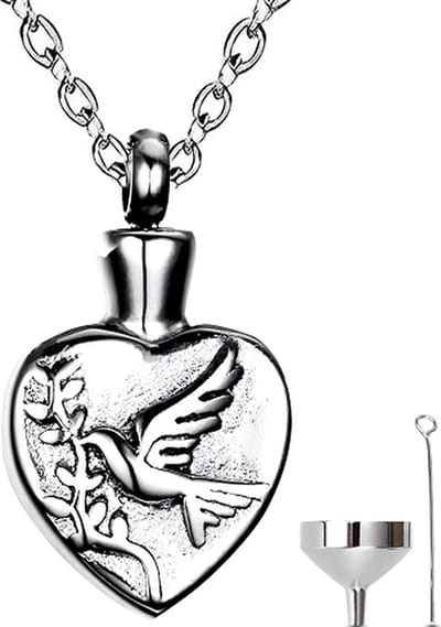 Luxe Ashanger - met Ketting - Voor As, Haren of Parfum - Assieraad - As Ketting - Gedenksieraad - Urn - Incl. As vuller en Opbergzakje - Bird Heart