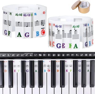 88 Muziekstickerstjes voor Piano en Keyboard - Leer de Notennamen Gemakkelijk - Stickers voor 88 en 61 Toetsen - Muziekleren voor Beginners, Kinderen en Volwassenen