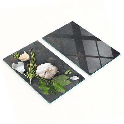 Decoratieve glazen snijplanken voor in de keuken met knoflookafbeeldingen, 2x30x52 cm