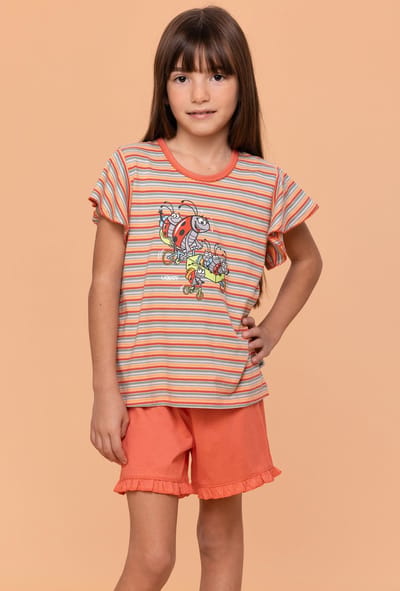 Woody pyjama meisjes - lieveheersbeest - streep - 251-10-PSG-S/904 - maat 128