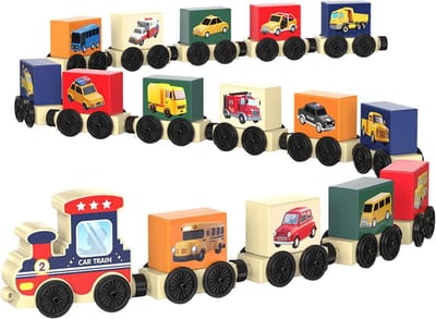 Houten Treinset - Dieren Trein Speelgoed - Educatief Spelen - Magnetische Koppeling - 23x16x5.5 cm - Multicolor