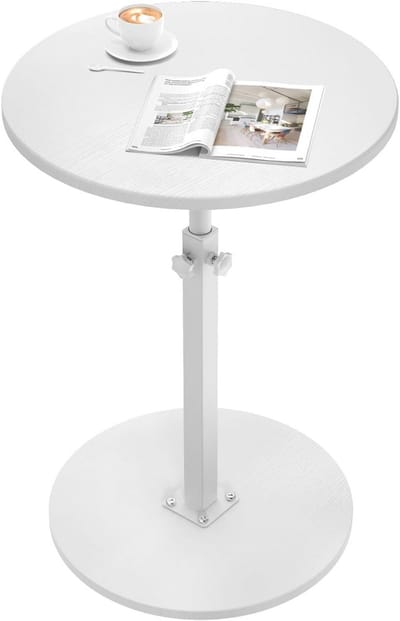 In Hoogte Verstelbare Houten Bijzettafel met Wieltjes - Ronde Salontafel voor Bank en Woonkamer