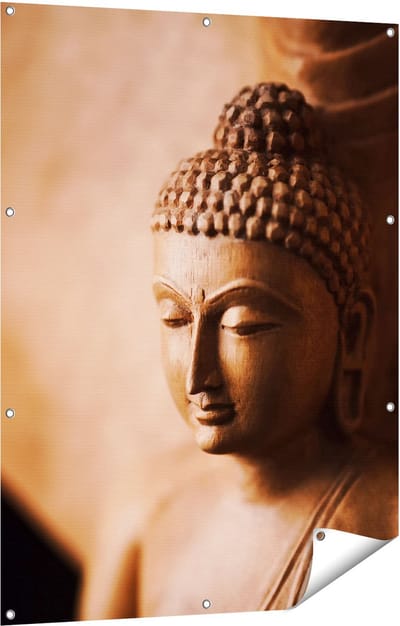 Gards Tuinposter Boeddha Beeld - 90x120 cm - Tuindoek - Tuindecoratie - Wanddecoratie buiten - Tuinschilderij