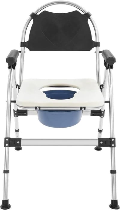 Commode Stoel - Nachtstoel Toiletstoel - Ondersteuning Bij Zitten - Inklapbaar en Verstelbaar - 46-55 cm Hoogte - Zwart Zilver
