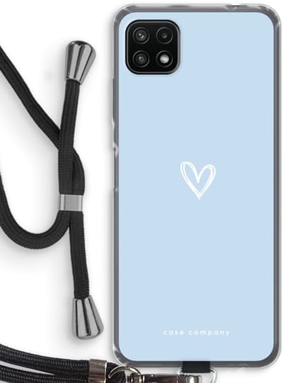 Case Company® - Hoesje met koord geschikt voor Samsung Galaxy A22 5G hoesje met Koord - Klein Hart Blauw - Telefoonhoesje met Zwart Koord - Bescherming aan alle Kanten en Over de Schermrand