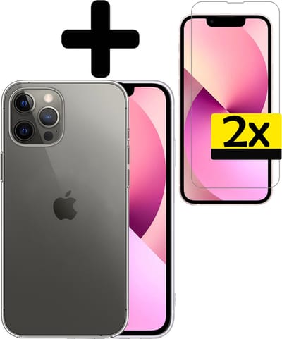 Hoesje - Met 2x Screenprotector - Geschikt voor Apple iPhone 14 Pro - Sterk & Shockproof - Back Cover - Siliconen Case - Telefoon Hoes - Telefoonhoesjes - Transparant