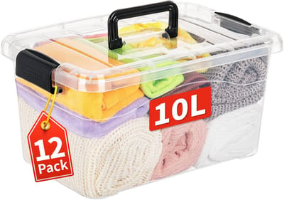 Dailygoods - Opbergdozen - Stapelbare opbergoplossing - Helder kunststof - 10 Liter - Voor thuis en kantoor - 12-pack
