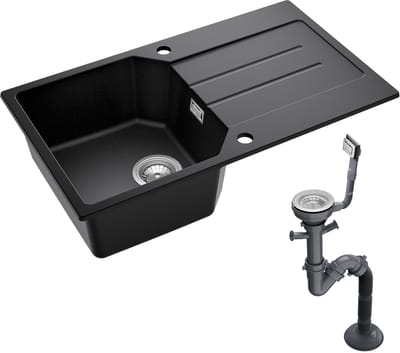 ANYCEE MAX Spoelbakken 78 x 45 cm, 1 spoelbak zwart granieten, onderbouw Spoelbak Keuken met planchet, afdruip