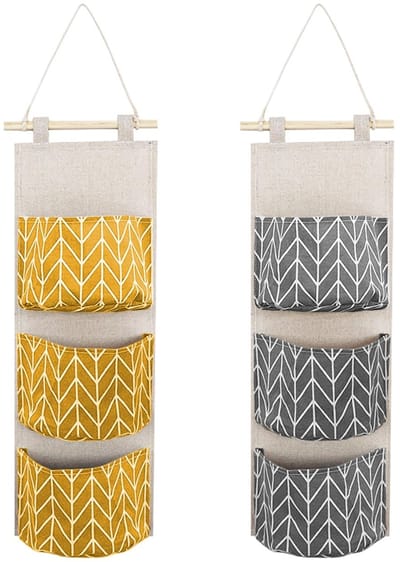 Dailygoods- Opbergtas Waterafstotend - Wandopbergtas - Hangtas - Drie Vakken - Flexibele Bevestiging - Katoen/Linnen Stof - Wandorganizer