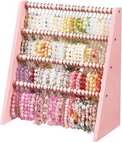Houten armbandhouder met 4 etages voor optimale presentatie, grote capaciteit en stijlvolle opslag van armbanden en horloges, ideaal voor thuis, knutselshows en winkels