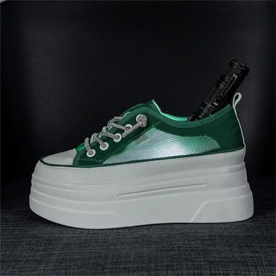 8cm Ademend Air Mesh Echt Leer Dames Platform Schoenen Wedge Sneakers voor Dames Zomerschoenen Mode Sneakers 34