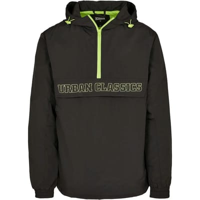 Urban Classics - Contrast Pullover Jas - M - Zwart - Regenjas - Waterafstotende dunne jas - Maat M