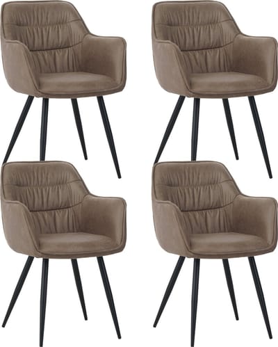 Colenis® - Manila Eetkamerstoel - Set Van 4 - Sand - Microfiber Stof- Industrieel - Met armleuning