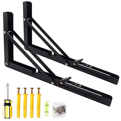 Opvouwbare plankbeugels - zware driehoekige beugels voor tafels en muren - ruimtebesparend, zwart, 14 inch