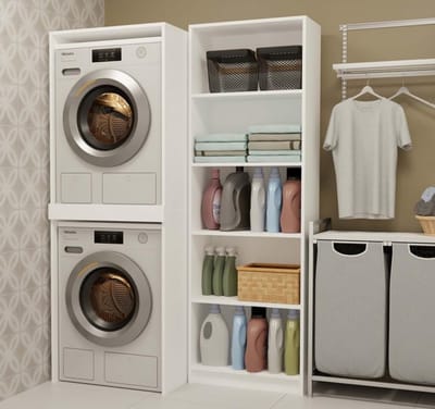 RFWR® Hoge wasmachinekast voor droger en wasmachine, ruimtebesparend en modern design, wit