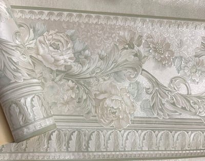 Crème Groen Bloemen Behangrand 5m x 16,4cm – Landelijk / Klassiek