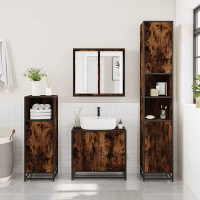 vidaXL - Badkamerkast - 35x37,5x188,5 - cm - hout - en - metaal - gerookt - eikenkleur