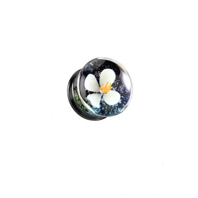 Double flared plug Floating White Flower 16 mm - LMPiercings