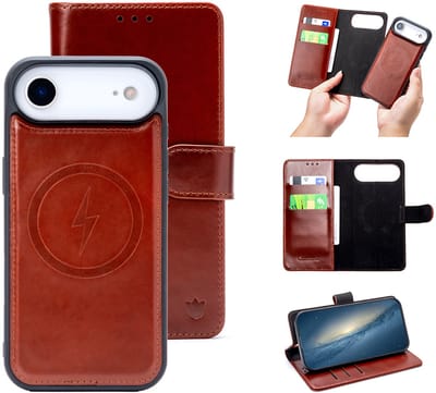 Casemania Echt Leren Hoesje Geschikt voor Apple iPhone 17 Air - Chestnut Brown - Geschikt voor MagSafe - Leer 2 in 1 Magnetisch Afneembare Book Case - Portemonnee Telefoonhoesje met Pasjeshouder