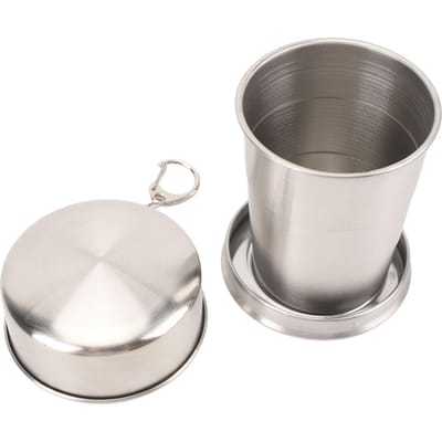Opvouwbare beker van roestvrij staal, geschikt voor buiten, reizen, kamperen, draagbare opvouwbare beker met sleutelhanger voor 150ml white