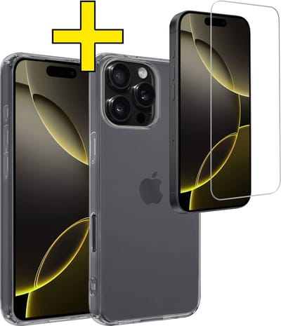 Hoesje - Met Screenprotector - Geschikt voor Apple iPhone 16 Pro - Sterk & Shockproof - Back Cover - Siliconen Case - Telefoon Hoes - Telefoonhoesjes - Transparant