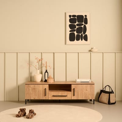 TV-meubel Culemborg - Houtlook/Metaal - Mango/Zwart - 163x50x45 cm (BxHxD) - Krasvast - Softclose